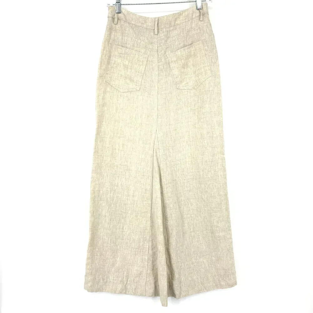 Reformation Tazz Oatmeal Maxi Skirt with Front Slit Womens Sz 2 100% Linen